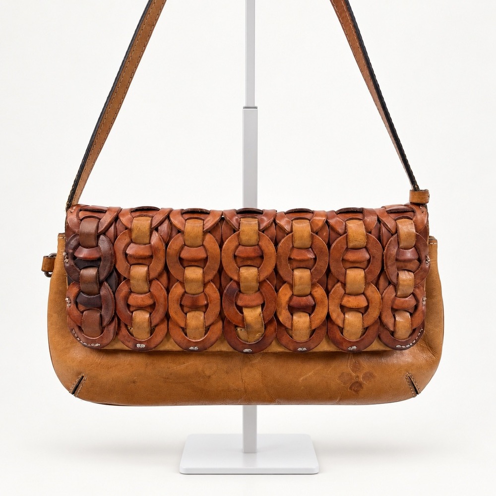 Patricia Nash Baku Dusty Rose Leather Chain Link Crossbody Clutch Boho Artisan